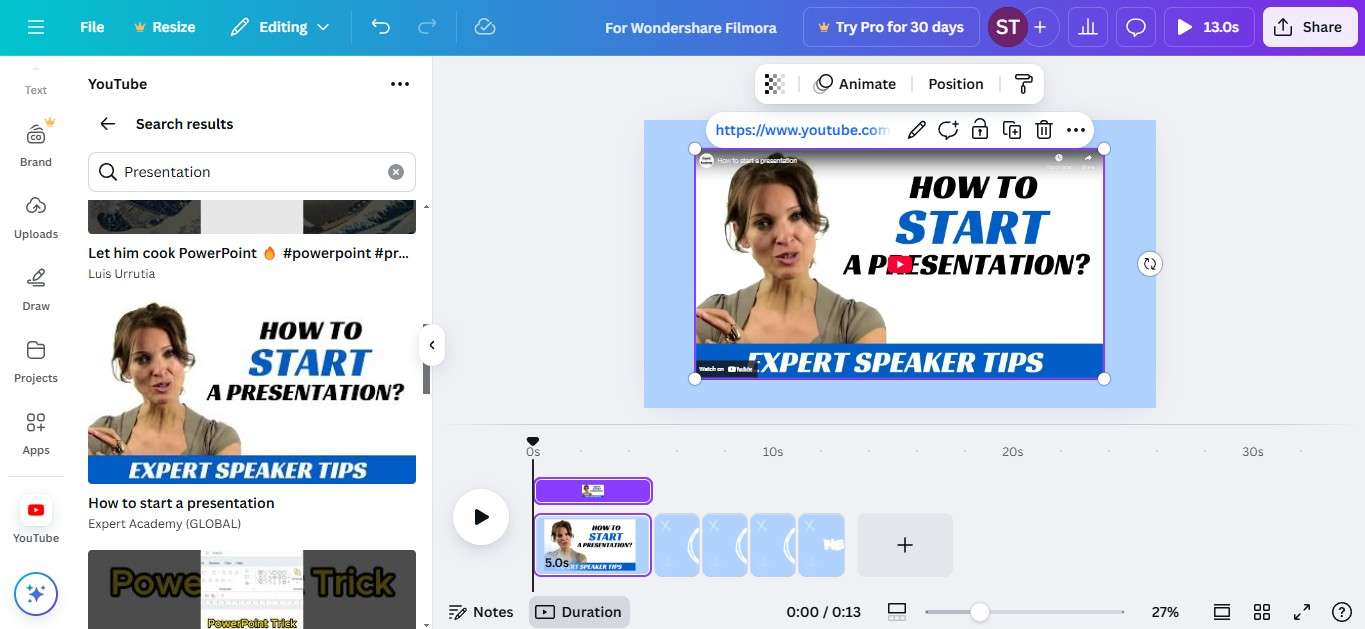 add a youtube video in canva