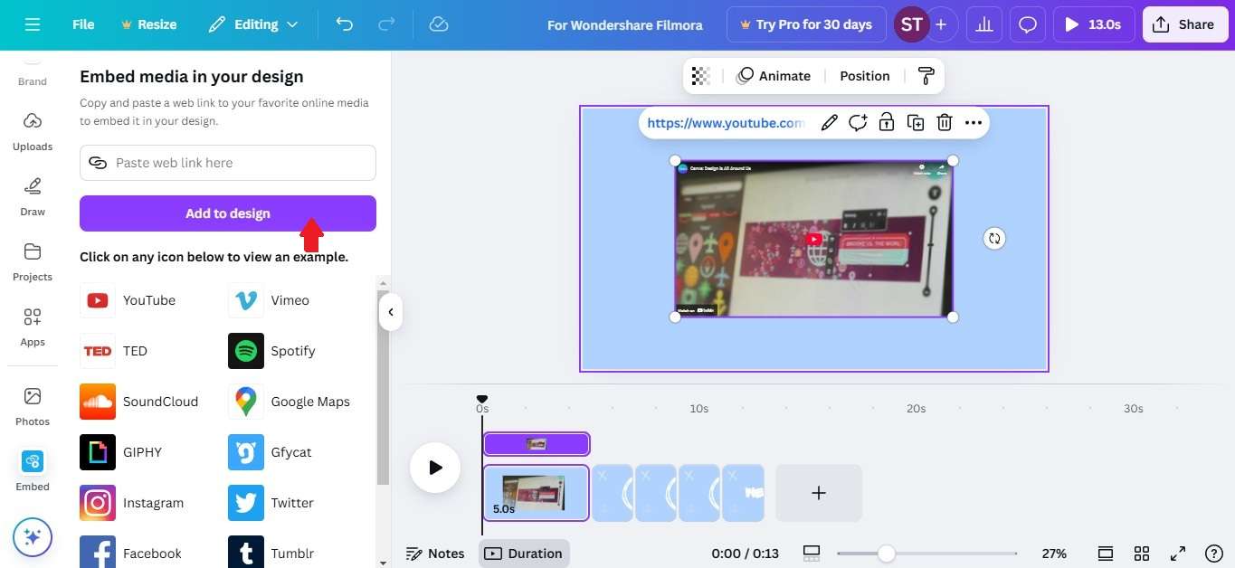 embed a video in canva design