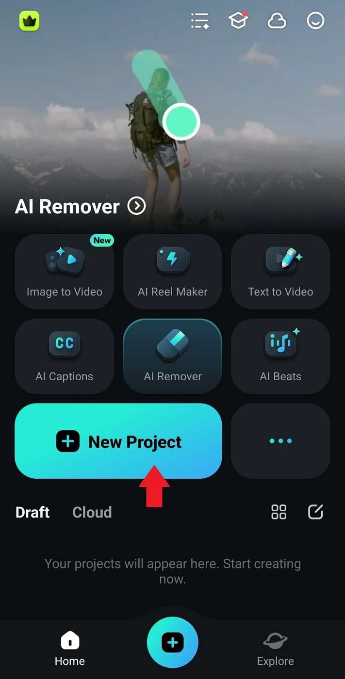 new project in filmora mobile