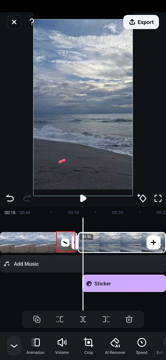 add transition in filmora mobile
