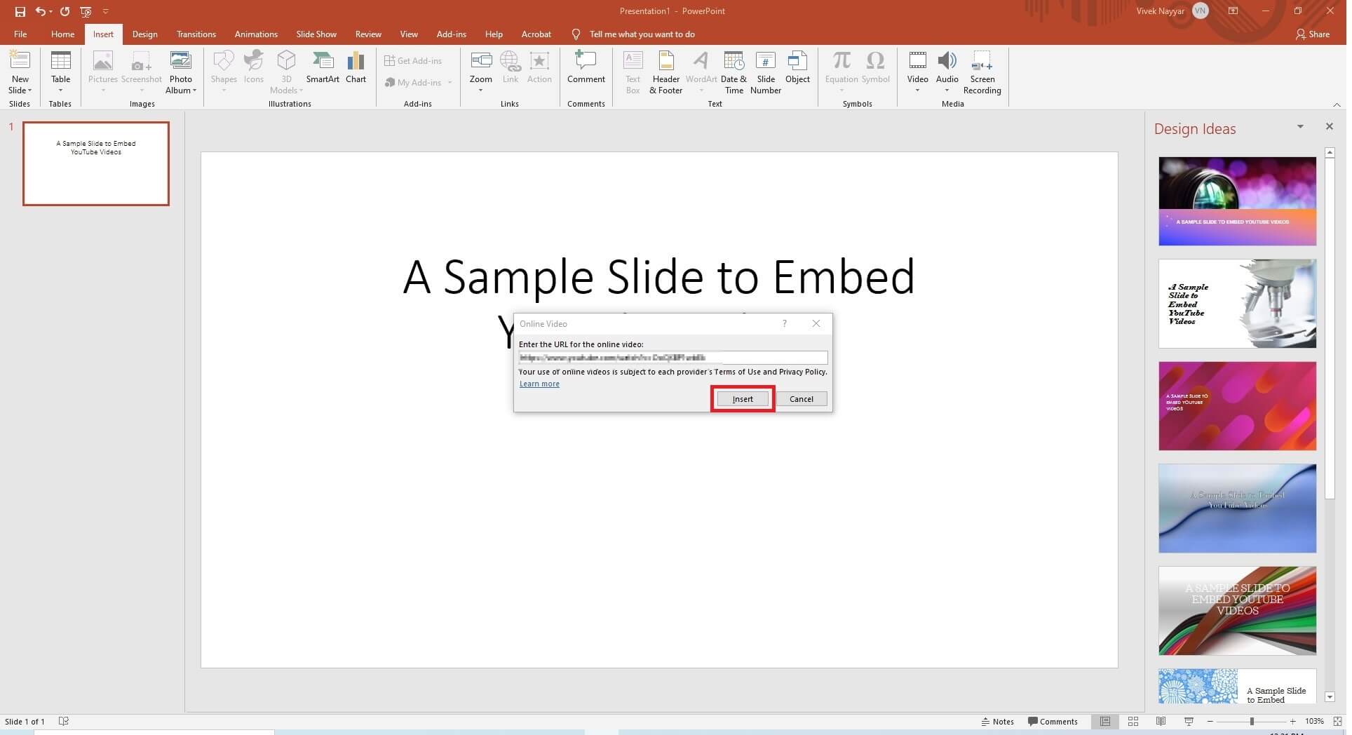  embed YouTube video to PowerPoint 
