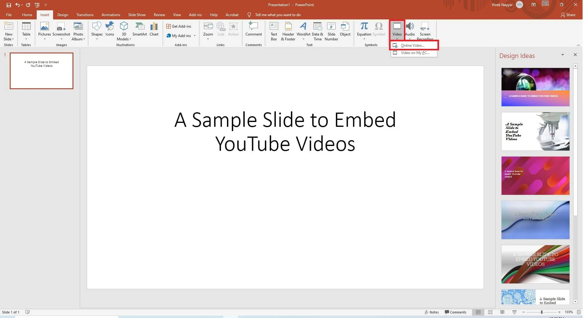 embed video on powerpoint for mac