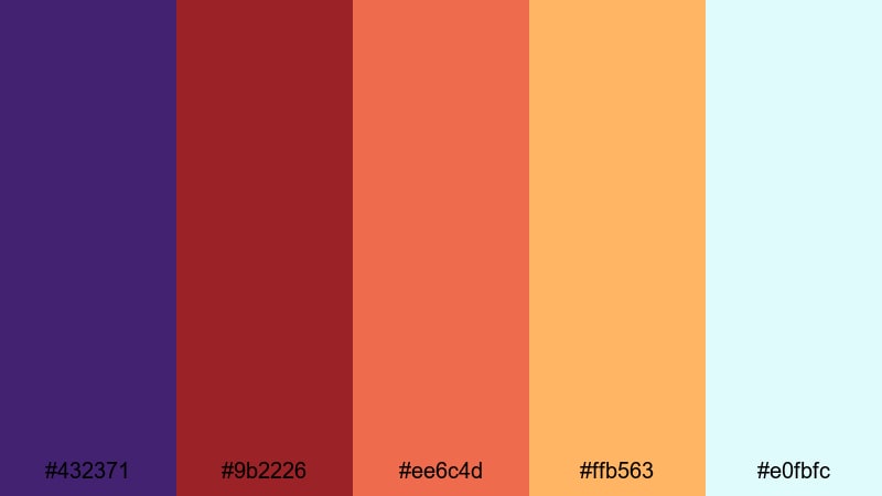 ember fade montage purple red orange color palette with hex codes