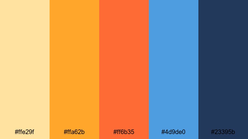 ember sky cinematic yellow orange blue color palette with hex codes
