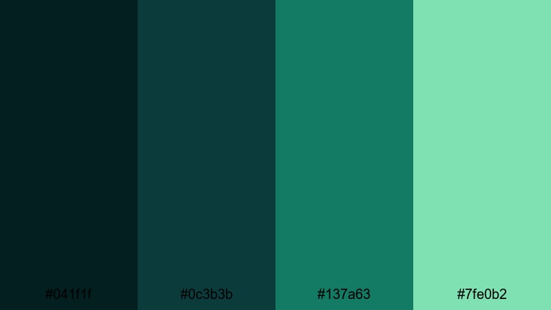 emerald glass sheen gradient color palette with hex codes