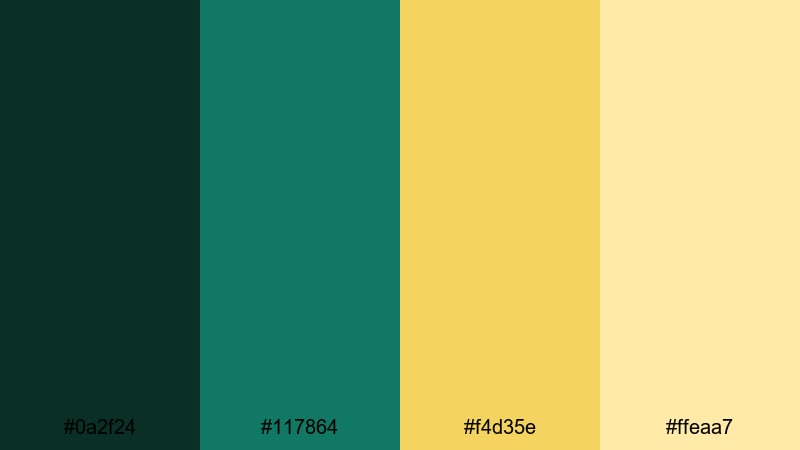 emerald spotlight drama yellow dark green color palette with hex codes