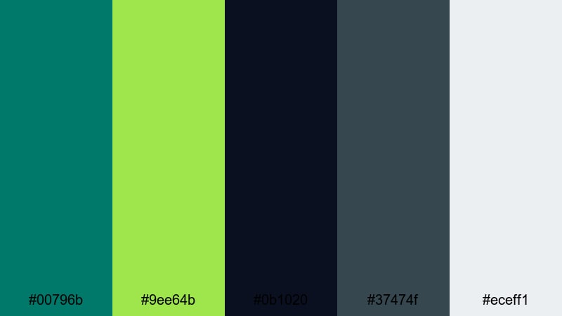 emerald studio noir teal lime green color palette with hex codes