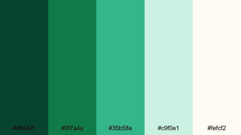 emerald waterfall mist jungle color palette with hex codes