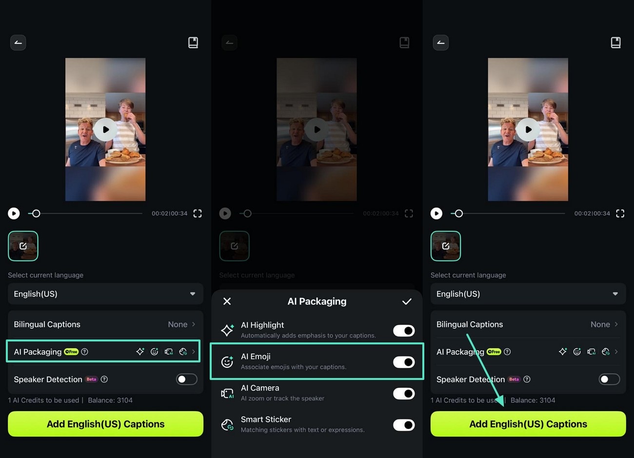 enable ai emoji in ai captions