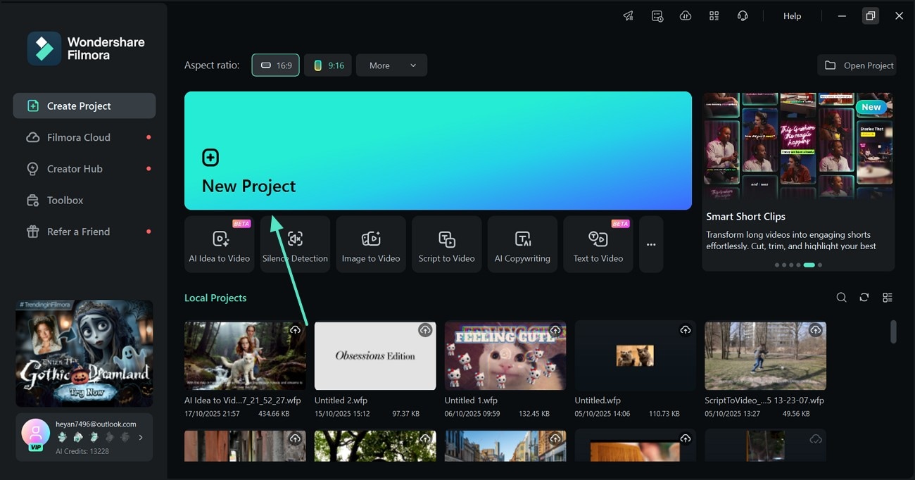 select new project filmora desktop