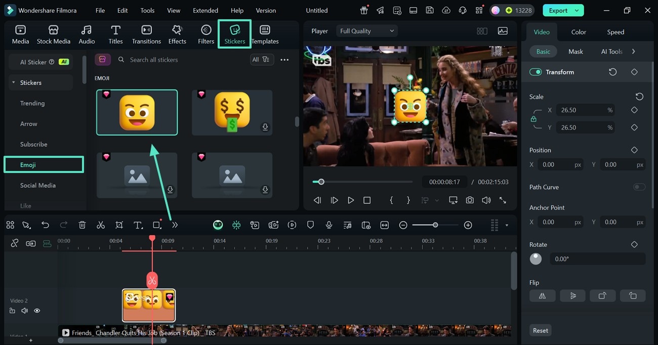 add emoji from stickers tab