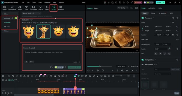 filmora add AI sticker
