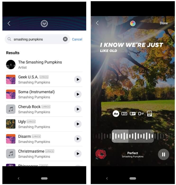 enable FB music story lyric  