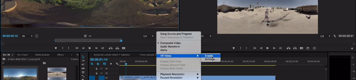 Edit 360 videos with Premiere Pro - Enable VR mode