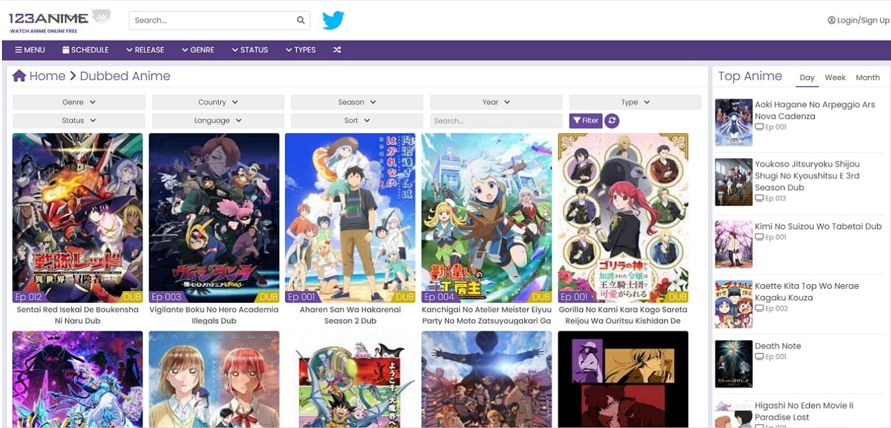 filter English anime at 123anime