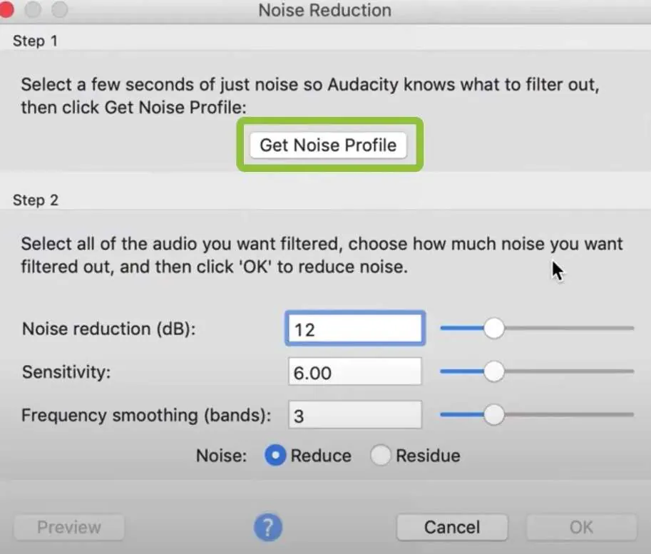 audacity noise profile