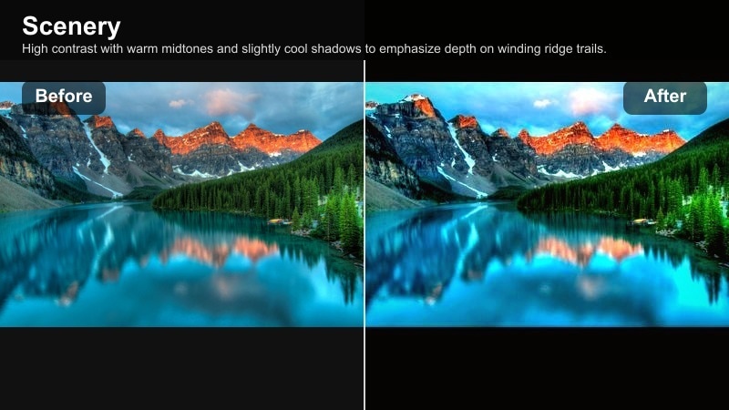 Cinematic filter on hiking trail along a mountain ridge