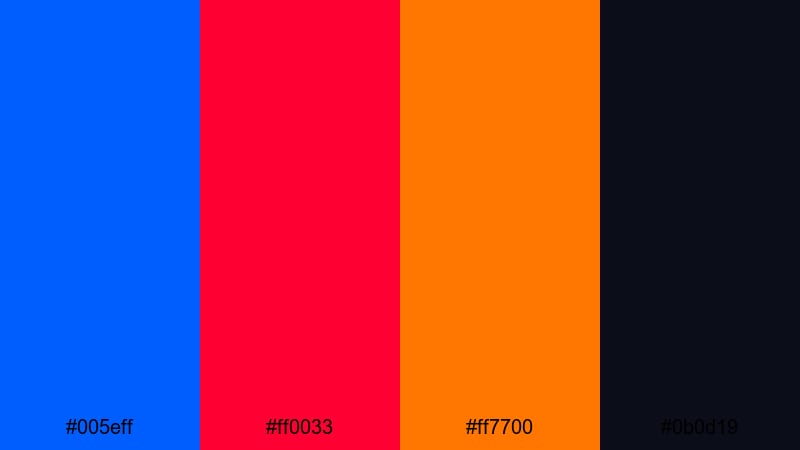 esports strobe storm blue red orange color palette with hex codes