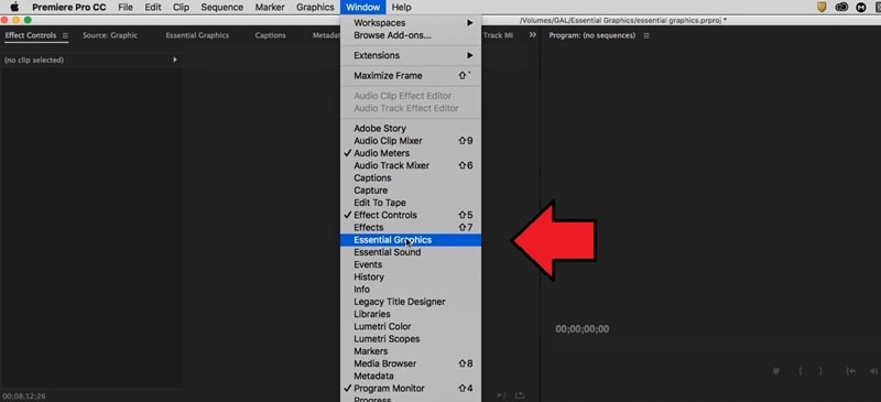 access essential graphics in premiere pro