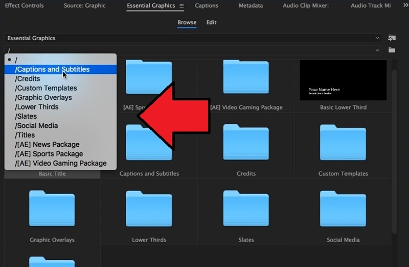 browse options in essential graphics