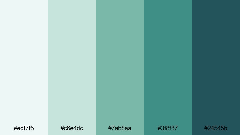 eucalyptus breeze teal green blue color palette with hex codes