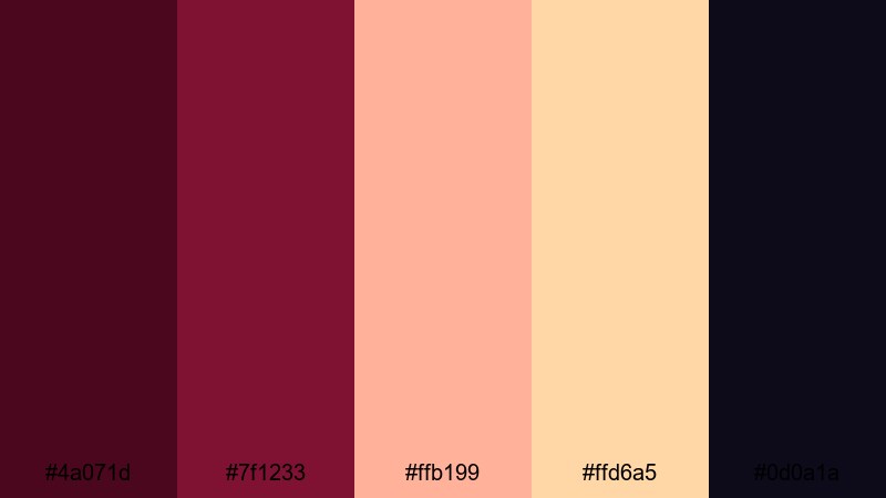 evening ballroom glow maroon color palette with hex codes