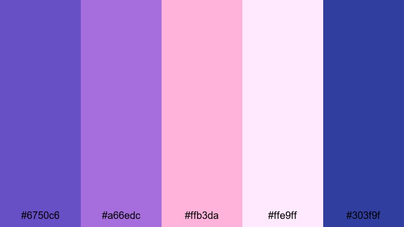 evening petal glow blue violet color palette with hex codes