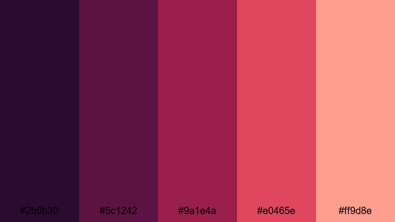 evening pomegranate glow purple red color palette with hex codes