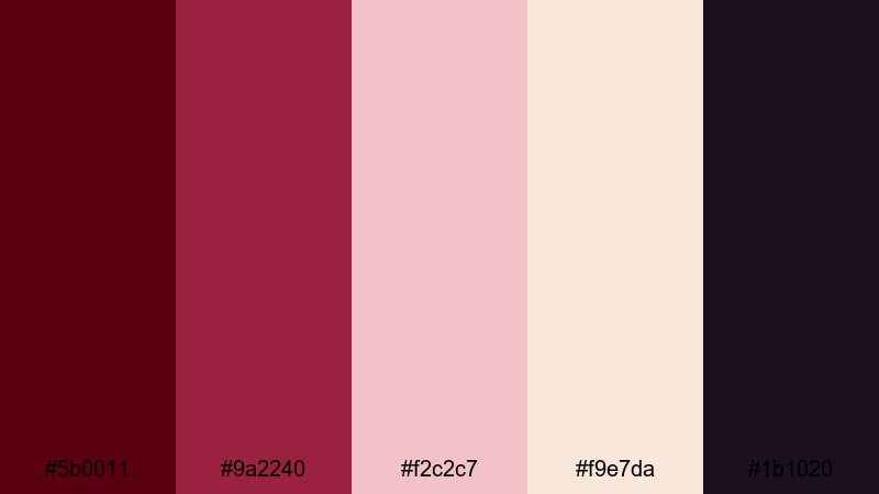 evening wine blush red burgundy color palette with hex codes