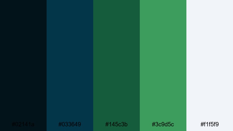 evergreen coastal cliff green navy blue color palette with hex codes