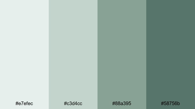 evergreen coastal haze gray green blue color palette with hex codes