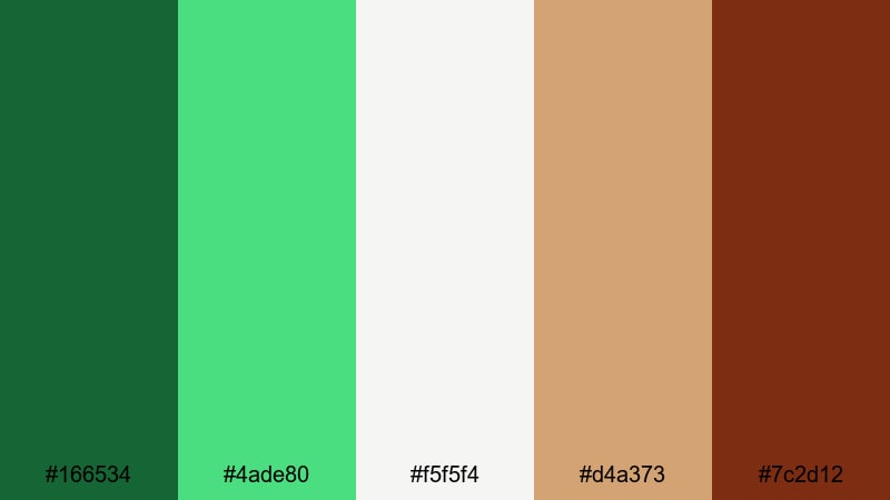 evergreen latte break emerald green color palette with hex codes
