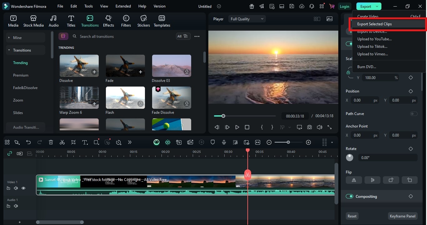 Export panel button in the top toolbar.