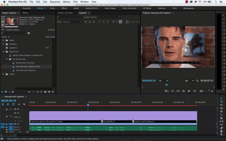 Adobe Premiere Pro caption export interface.
