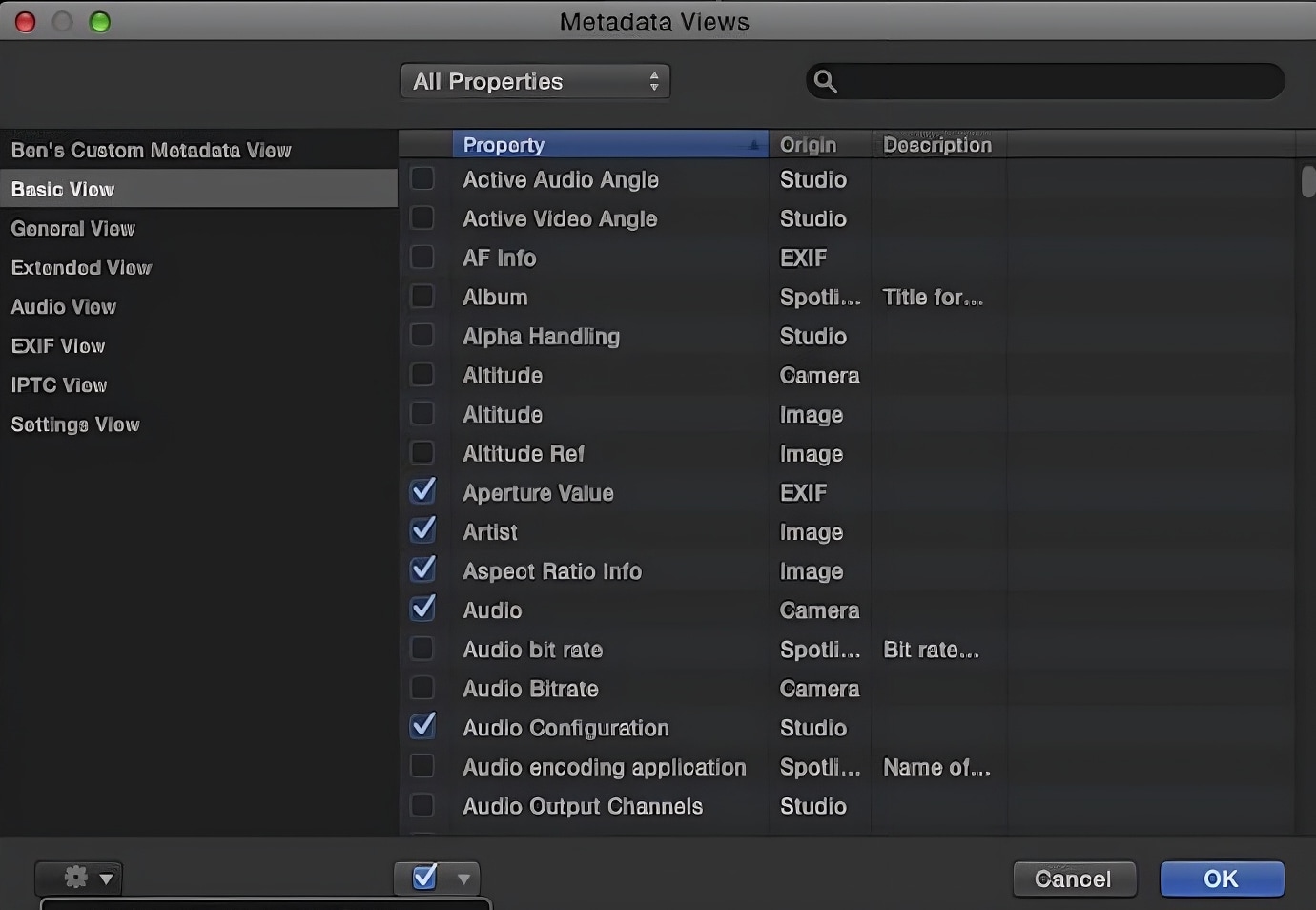 select metadata view