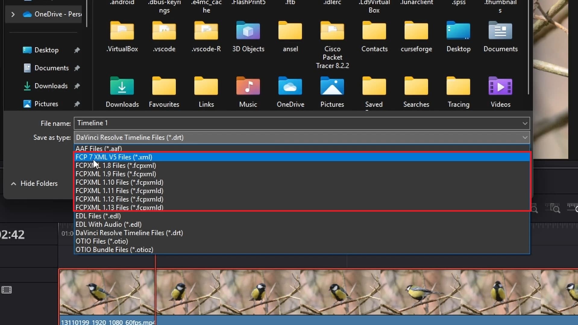 pick xml format from menu
