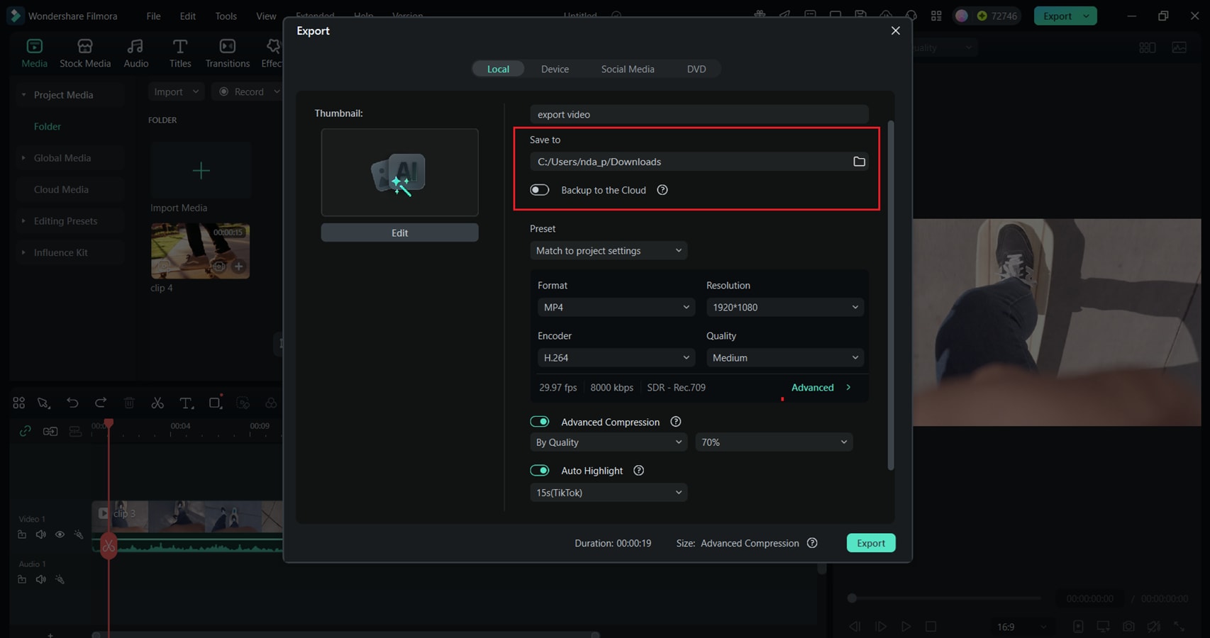 select the folder the file will be saved in