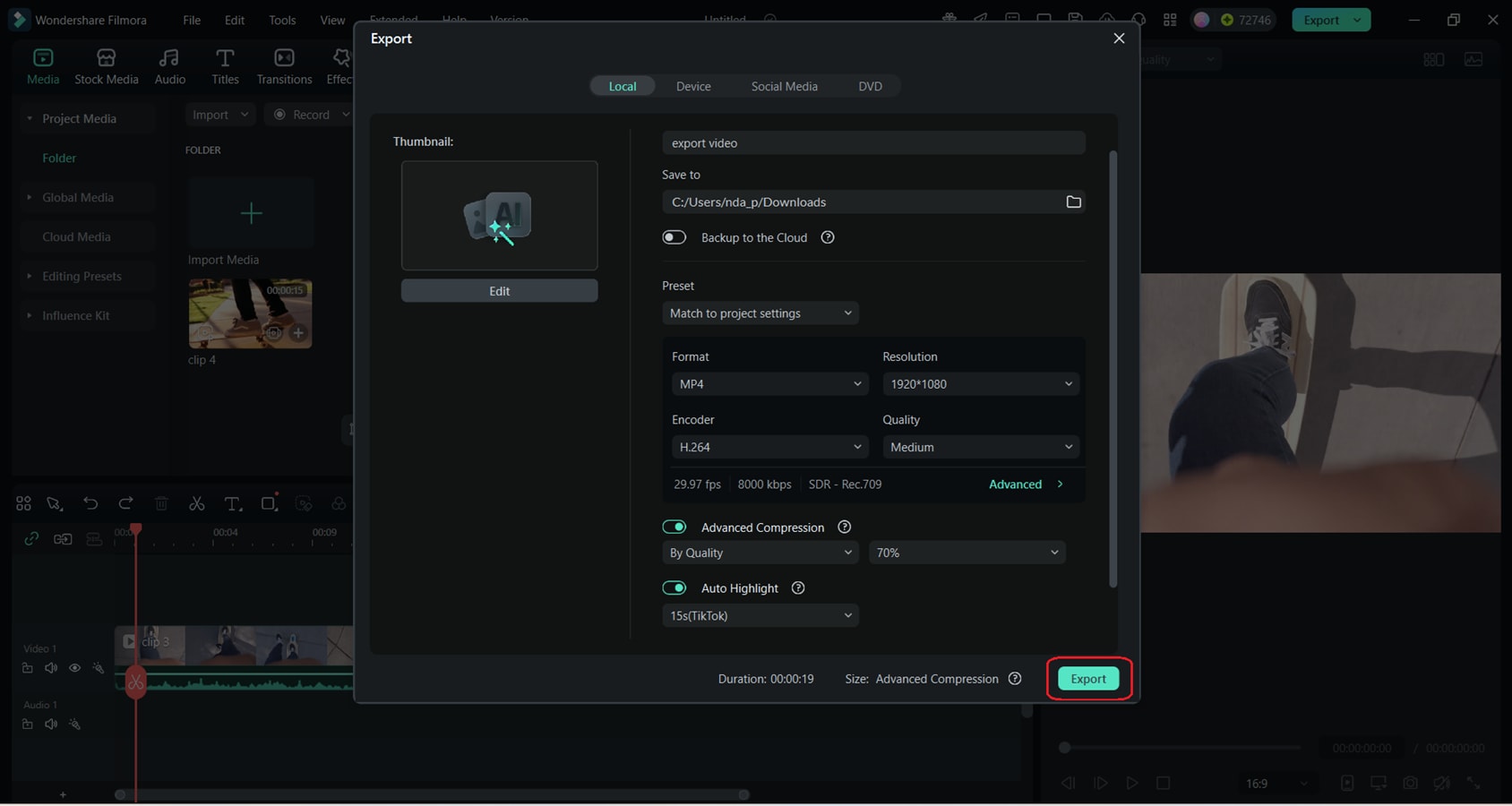 export the video