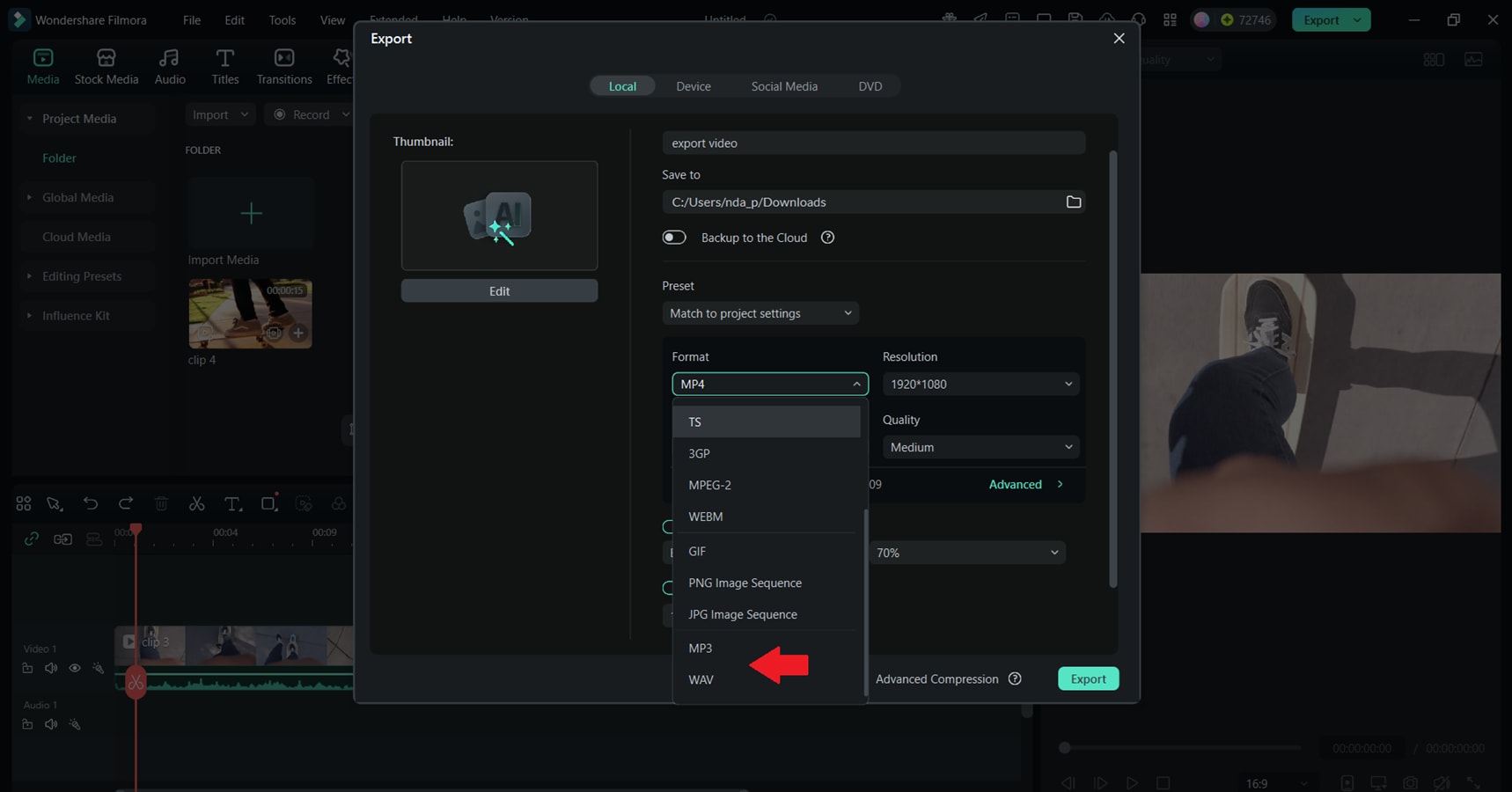 select audio format