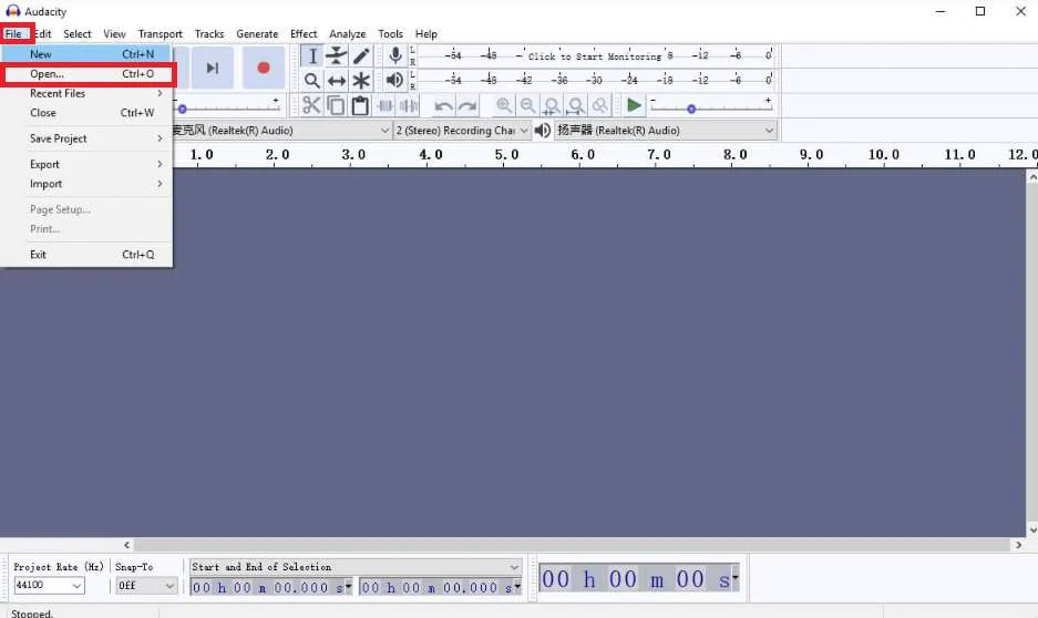 ouvrir un fichier dans audacity 