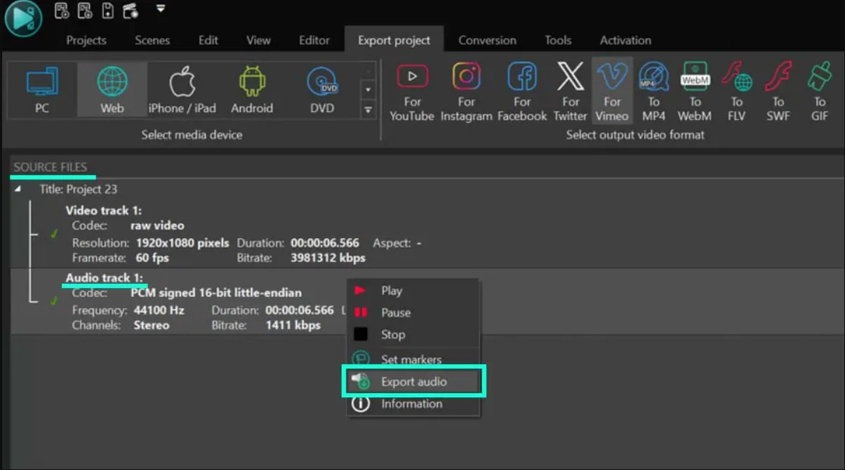 export audio from vsdc