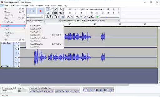 export videos to mp3 in audacity