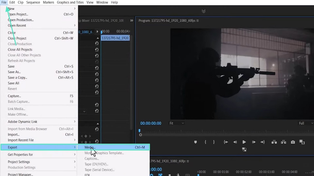 enter export media window premiere pro