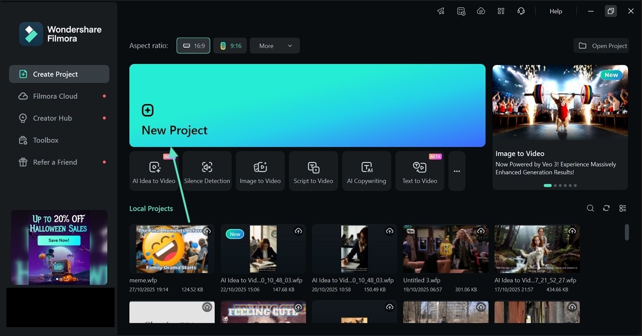 enter new project filmora