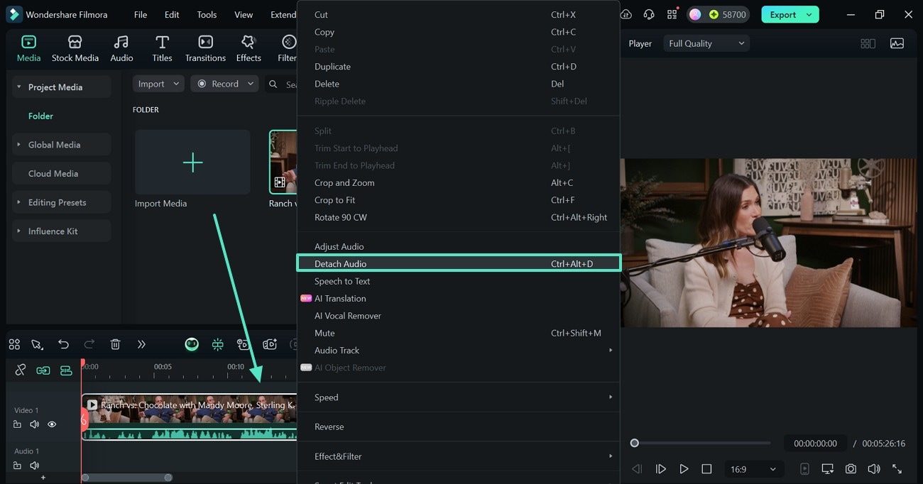 detach audio filmora