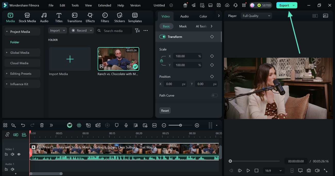 select export button filmora