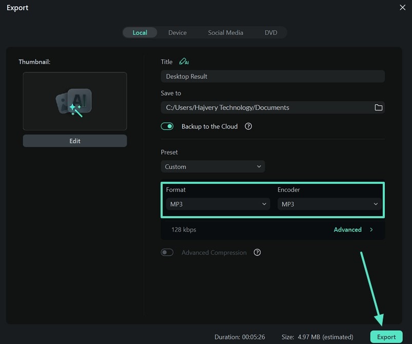 select format and export audio