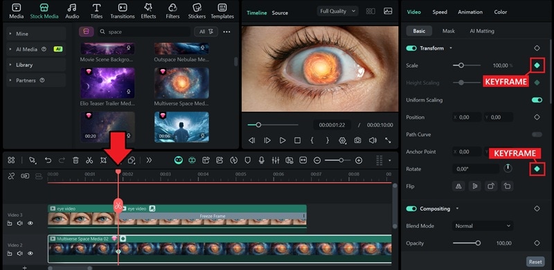 use keyframe to create zoom effect