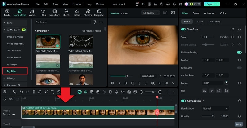 add video result to timeline