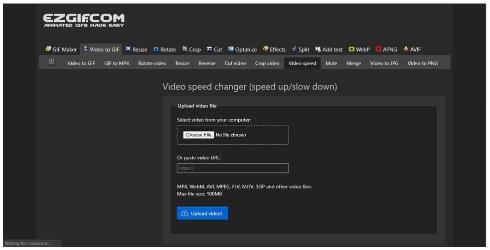ezgif online speed changer interface